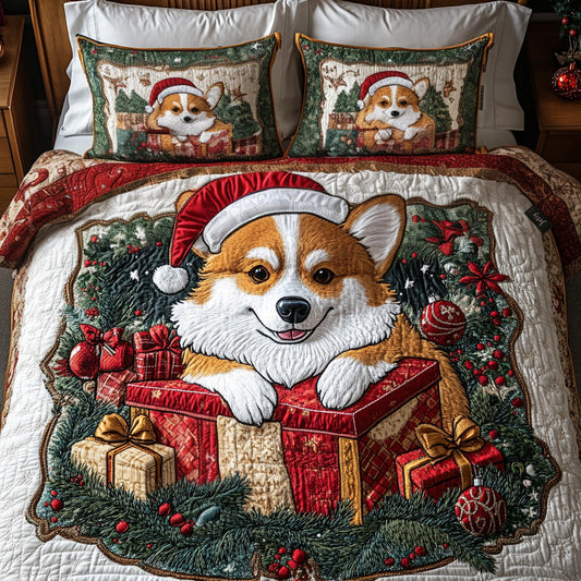 Festive Corgi 3-Piece Quilted Bedding Set - Single (59" x 70")