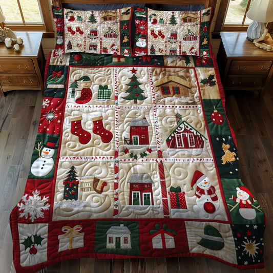 Festive Village 3-Piece Quilted Bedding Set - Single (59" x 70")