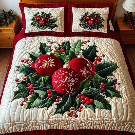 Festive Baubles 3-Piece Quilted Bedding Set - Single (59" x 70")