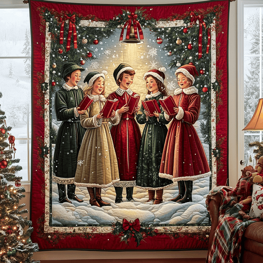 Festive Carolers Gathering Quilted Blanket - Throw (55" x 60")