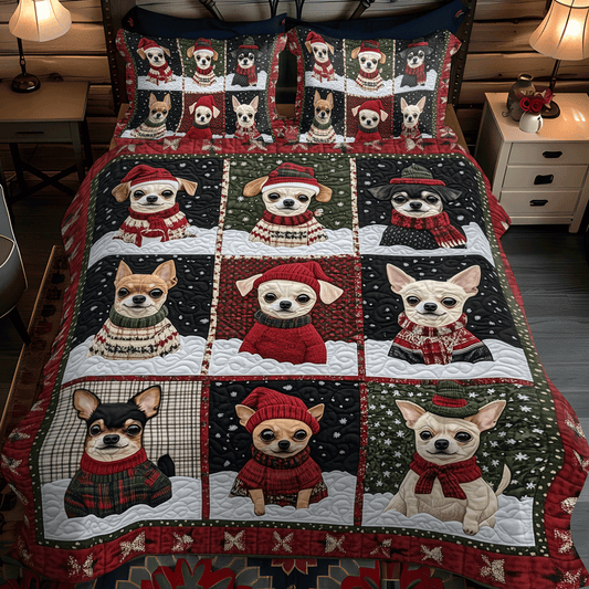 Festive Chihuahuas 3-Piece Quilted Bedding Set - Single (59" x 70")