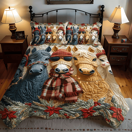 Festive Christmas Horse Quilted Bedding Set - Single (59" x 70")