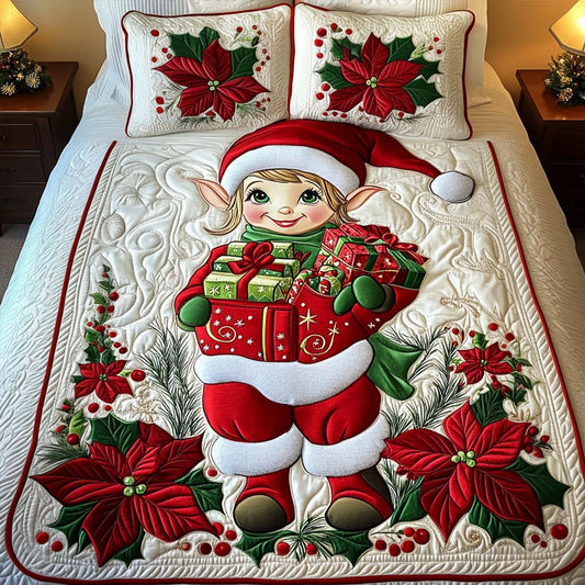 Festive Elf 3-Piece Quilted Bedding Set - Single (59" x 70")