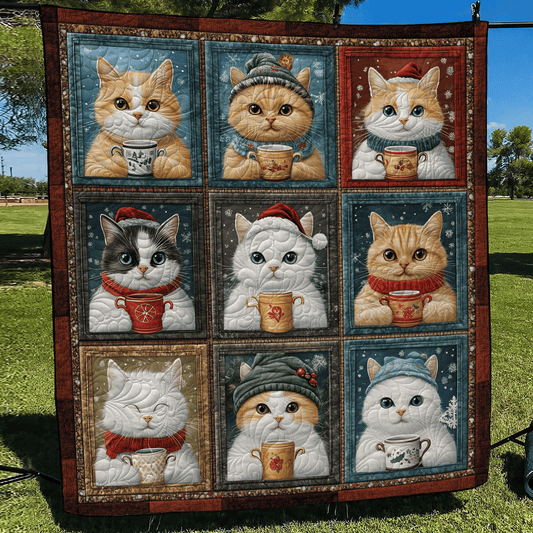 Festive Feline Cheer Quilted Blanket - Throw (55" x 60")