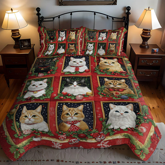 Festive Feline Friends 3-Piece Quilted Bedding Set - Single (59" x 70")