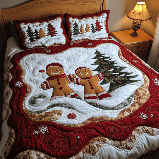 Festive Gingerbread Haven 3-Piece Quilted Bedding Set - Single (59" x 70")