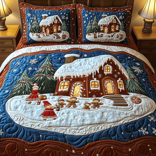 Festive Gingerbread Retreat 3-Piece Quilted Bedding Set - Single (59" x 70")