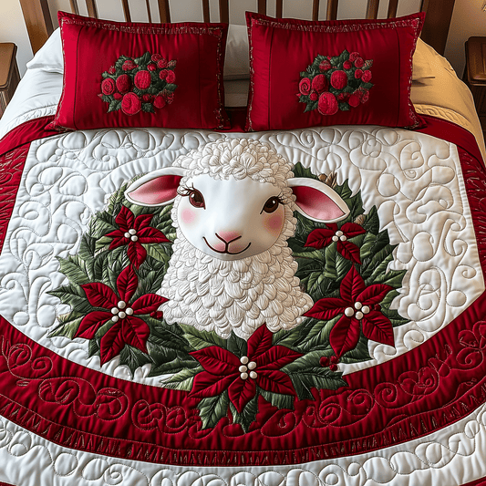 Festive Lamb Dreams 3-Piece Quilted Bedding Set - Single (59" x 70")