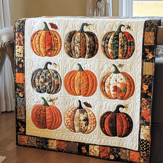 Festive Pumpkin Quilted Blanket - Throw (55" x 60")