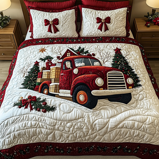 Festive Red Roadster 3-Piece Quilted Bedding Set - Single (59" x 70")
