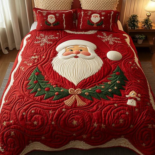 Festive Santa Joy 3-Piece Quilted Bedding Set - Single (59" x 70")
