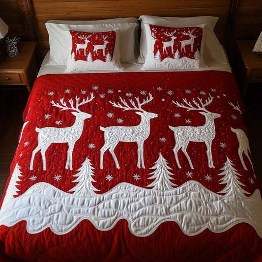 Festive Stag Elegance 3-Piece Quilted Bedding Set - Single (59" x 70")