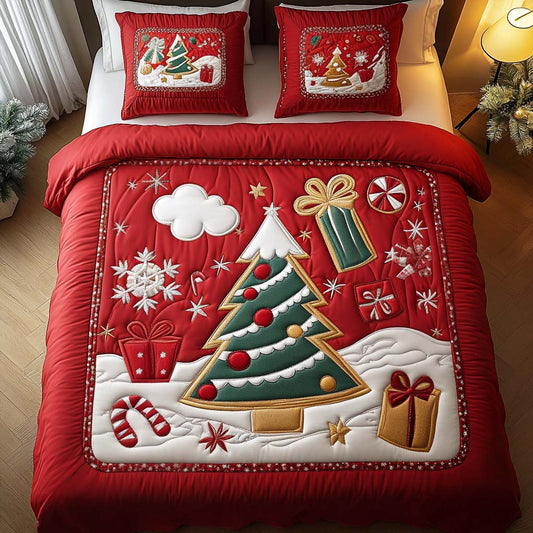 Festive Tree Joy 3-Piece Quilted Bedding Set - Single (59" x 70")