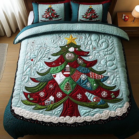 Festive Tree Quilt 3-Piece Quilted Bedding Set - Single (59" x 70")