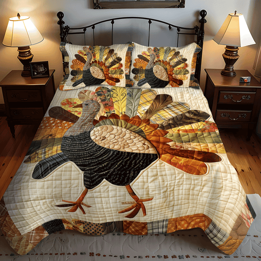 Festive Turkey 3-Piece Quilted Bedding Set - Single (59" x 70")