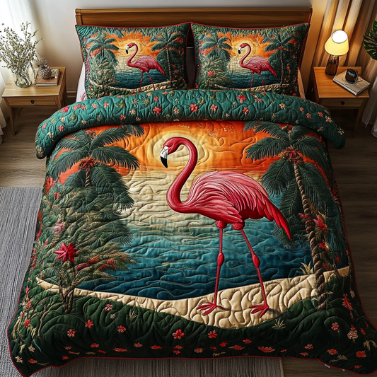 Flamingo Bliss 3-Piece Quilted Bedding Set - Single (59" x 70")