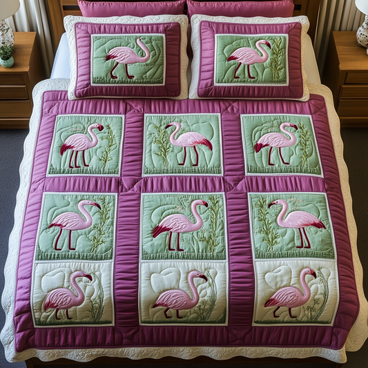 Flamingo Bliss 3-Piece Quilted Bedding Set - Single (59" x 70")