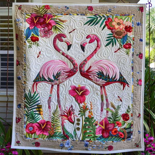 Flamingo Bouquet Quilted Blanket - Throw (55" x 60")