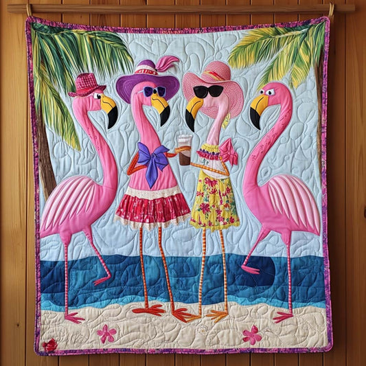 Flamingo Breeze Quilted Blanket - Throw (55" x 60")