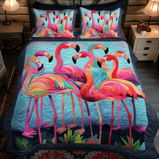 Flamingo Dreams 3-Piece Quilted Bedding Set - Single (59" x 70")