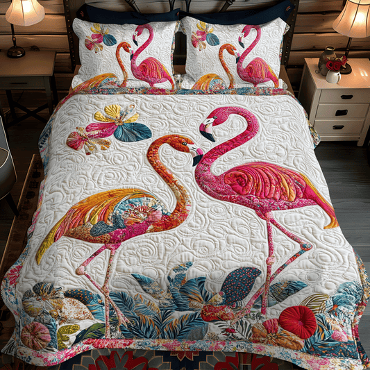 Flamingo Fantasy 3-Piece Quilted Bedding Set - Single (59" x 70")