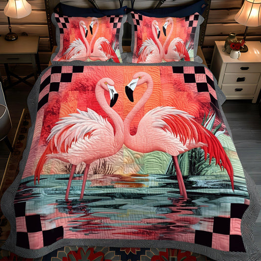 Flamingo Glam 3-Piece Quilted Bedding Set - Single (59" x 70")