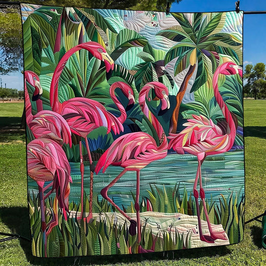 Flamingo Glow Quilted Blanket - Throw (55" x 60")