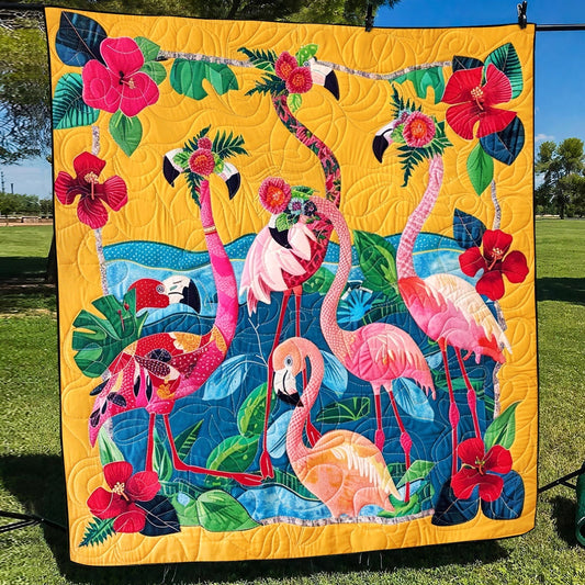 Flamingo Harmony Quilted Blanket - Throw (55" x 60")
