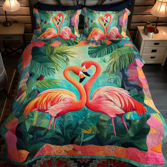 Flamingo Love 3-Piece Quilted Bedding Set - Single (59" x 70")