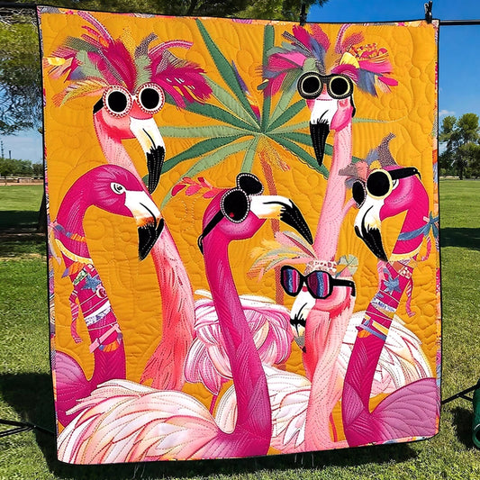 Flamingo Meadow Quilted Blanket - Throw (55" x 60")