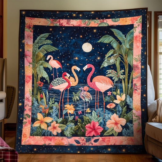 Flamingo Night Quilted Blanket - Throw (55" x 60")