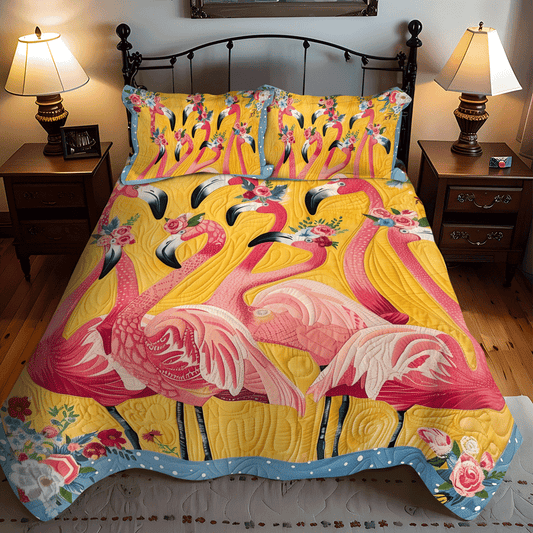 Flamingo Oasis 3-Piece Quilted Bedding Set - Single (59" x 70")