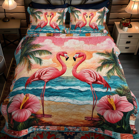 Flamingo Oasis 3-Piece Quilted Bedding Set - Single (59" x 70")