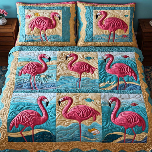 Flamingo Paradise 3-Piece Quilted Bedding Set - Single (59" x 70")