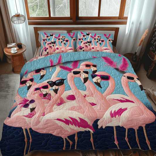 Flamingo Pattern 3-Piece Quilted Bedding Set - Single (59" x 70")