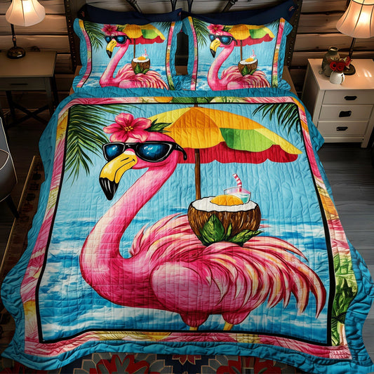 Flamingo Shine 3-Piece Quilted Bedding Set - Single (59" x 70")