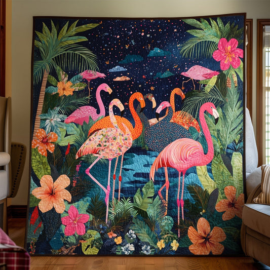 Flamingo Squad Quilted Blanket - Throw (55" x 60")