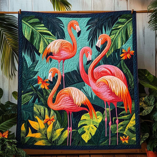 Flamingo Whisper Quilted Blanket - Throw (55" x 60")