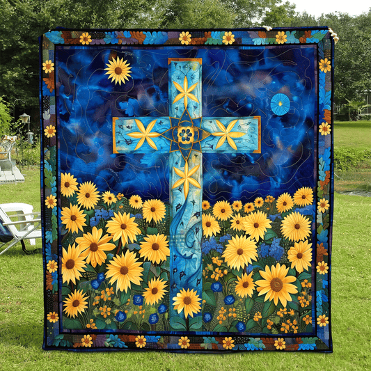 Floral Cross Quilted Blanket - Throw (55" x 60")