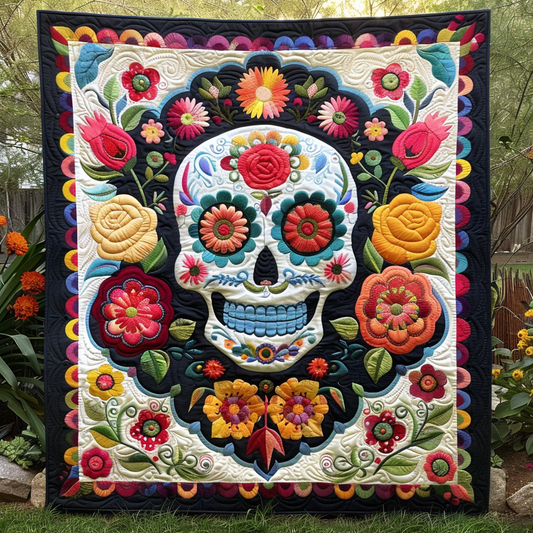 Floral Calavera Quilted Blanket - Throw (55" x 60")