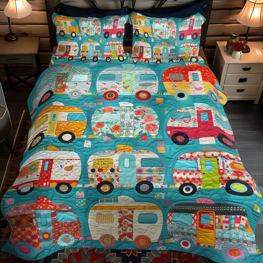 Floral Camping 3-Piece Quilted Bedding Set - Single (59" x 70")