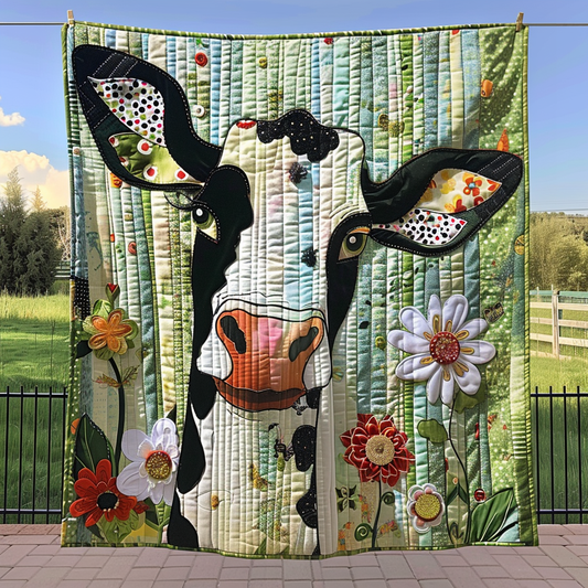 Floral Cow Quilted Blanket - Throw (55" x 60")