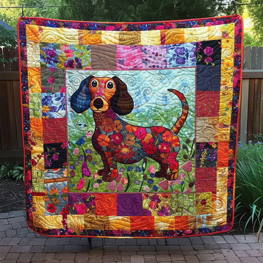 Floral Dachshund Quilted Blanket - Throw (55" x 60")