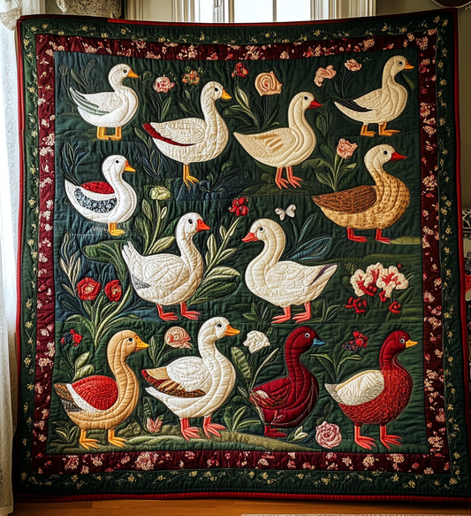 Floral Duck House Quilted Blanket - Throw (55" x 60")