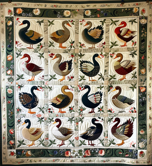 Floral Duck Quilted Blanket - Throw (55" x 60")