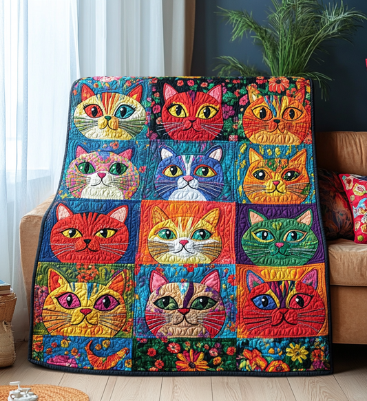 Floral Feline Fantasy Quilted Blanket - Throw (55" x 60")