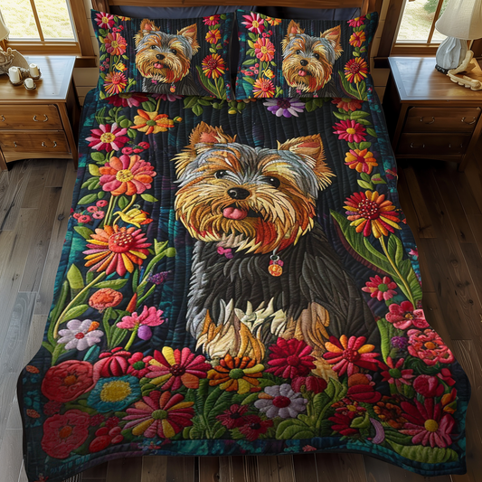 Floral Furry Friend 3-Piece Quilted Bedding Set - Single (59" x 70")