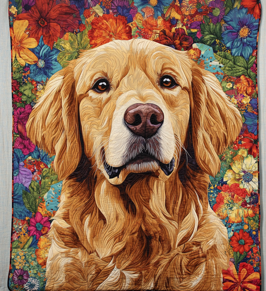 Floral Golden Retriever Quilted Blanket - Throw (55" x 60")
