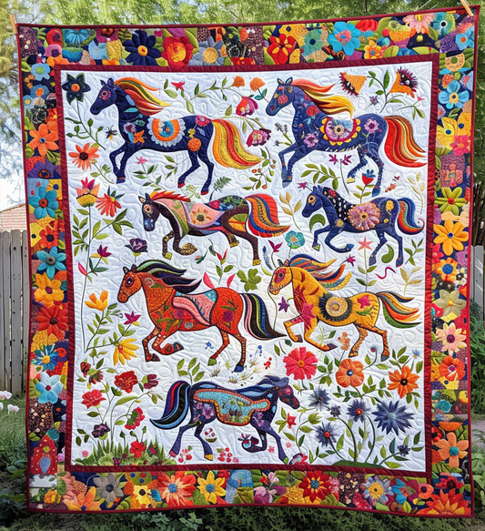 Floral Horse Dance Quilted Blanket - Throw (55" x 60")