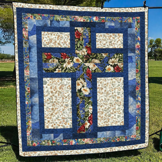Floral Patchwork Cross Quilted Blanket - Throw (55" x 60")